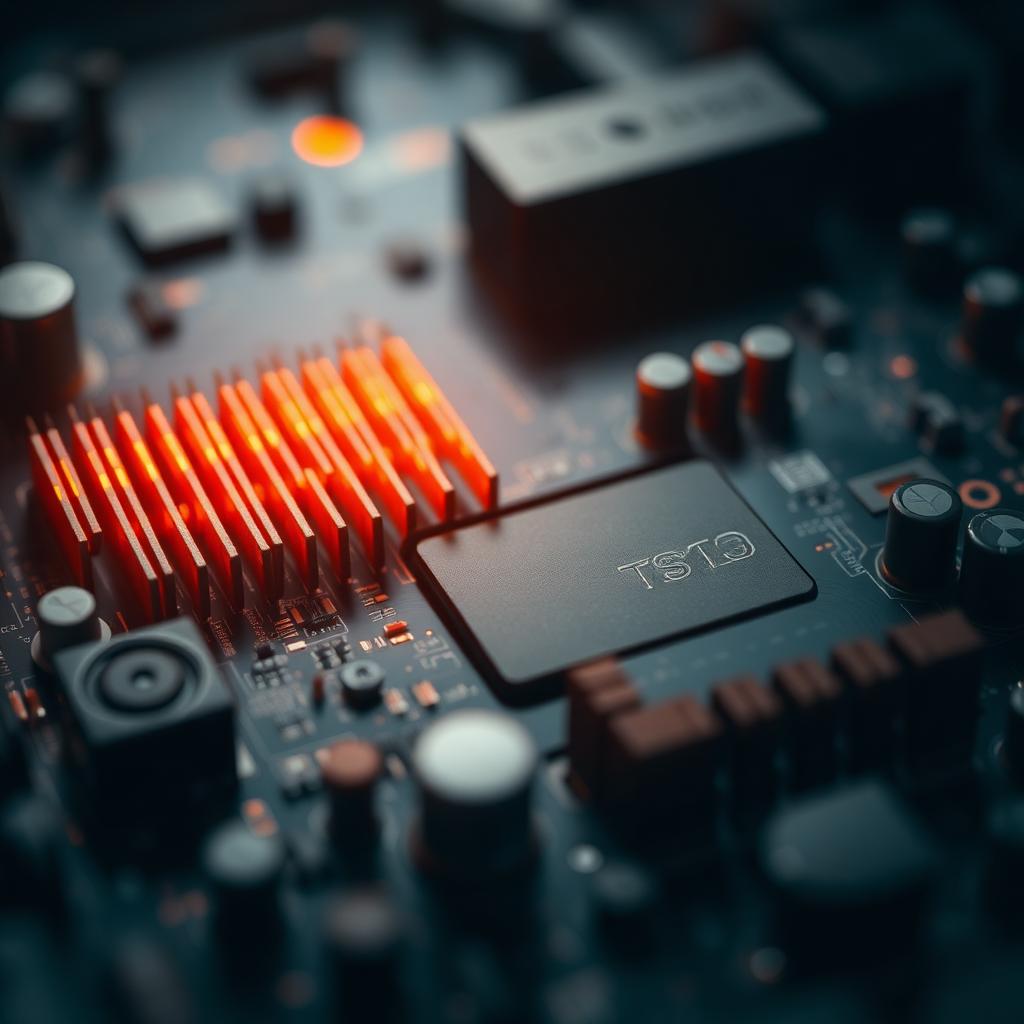 Macro view of a circuit board with industrial heat sinks